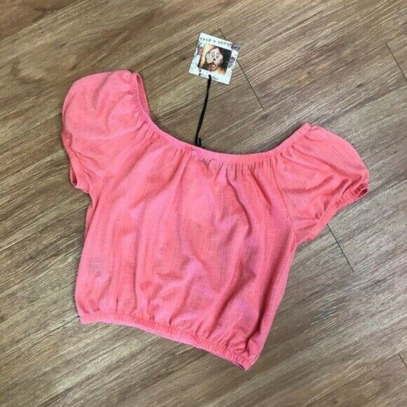 About a Girl XS Peach Salmon Off Shoulder Crop Top NEW NWT Coral - Picture 5 of 6